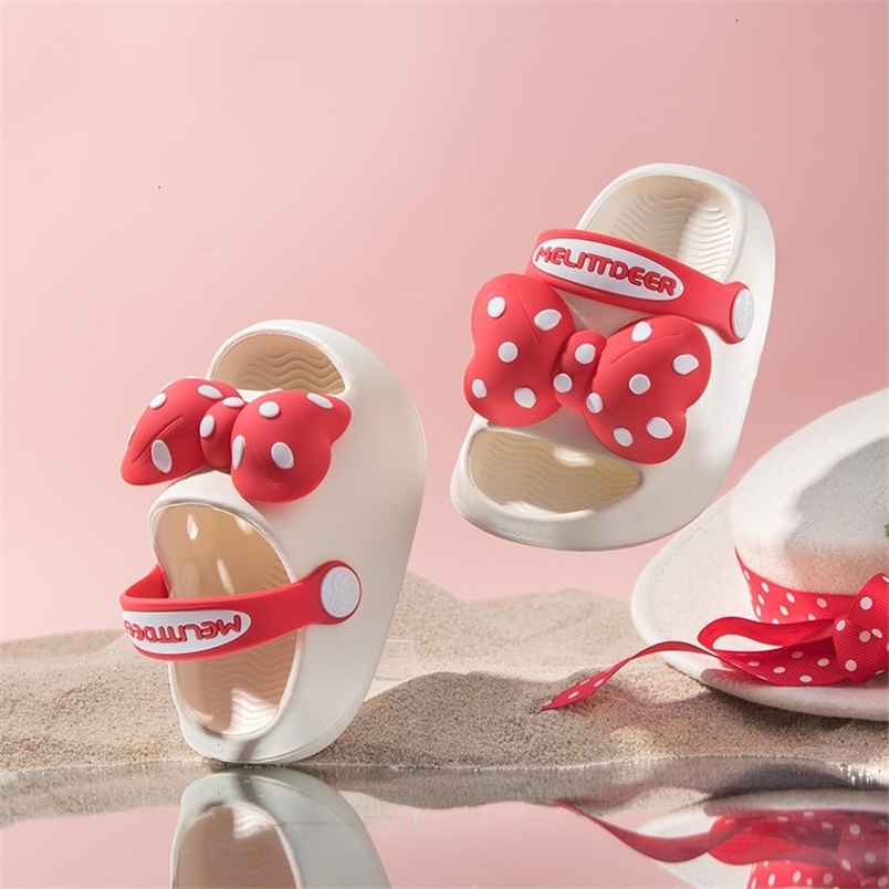 Slipper Children Slippers with Big Bow Polka Dot Printing Open-toe Non-slip Girls Casual Shoes Simple EVA Kids Fashion Beach Shoes 230710