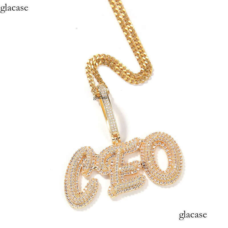 Custom Letters Name Pendant Necklace Charm Bling Iced Out Zircon Real Gold Plated For Men Women Jewelry 54
