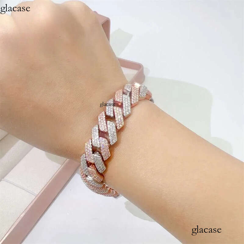 Custom 14mm jewellery two tone rose gold chain moissanite cuban link bracelet 29