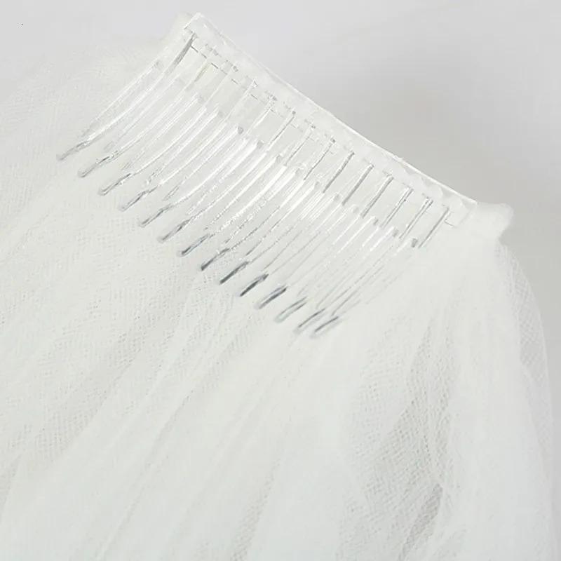 JIERUIZE Bling Beaded Edge Wedding Veils With Comb Two Layer Tulle Short Bridal Veil White Ivory Wedding Accessories 250929