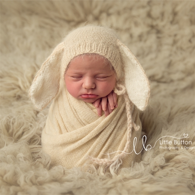Caps Hats born bunny hat pography props Handmade big ear bonnet for baby pography props 230111