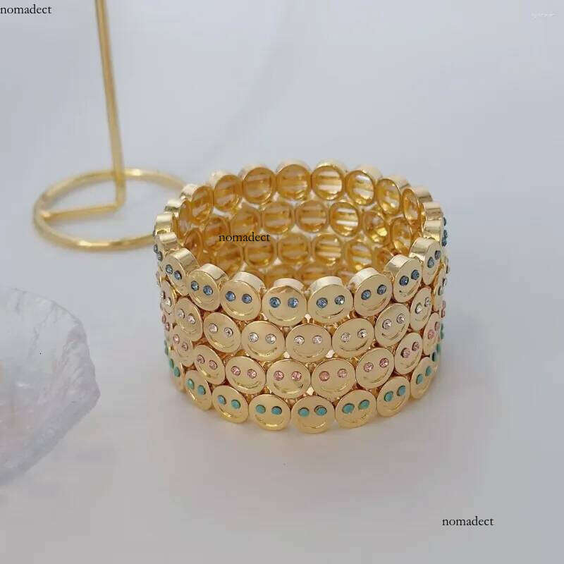 Gold Color Fashion Happy Face Girls Bracelet Cubic Zirconia Beads Golden Women Men Gifts Jewelry Access 4d