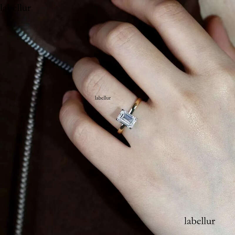 Solid 14K Gold 2CT D VS1 Emerald Cut Lab Rings IGI Wedding Dia Engagement Ring for Her 52