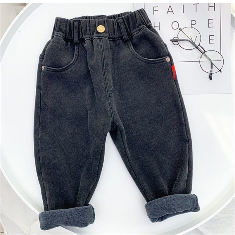 Jeans Boys Clothes Denim Pants Casual Solid Color Fleece Thermal Trousers Oversize Toddler Kids Winter Pants 36m Baby Boy Cotton Jeans 230317