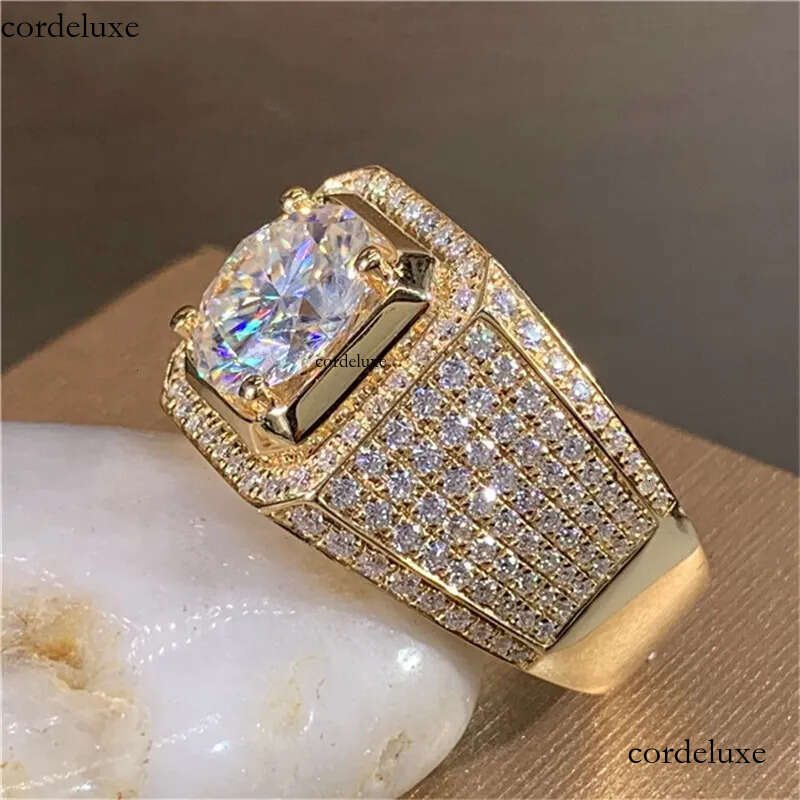 Band sier moissanite Dia 14K Gold Solitaire Male 2ct Lab Zircon Ring Designer Jewelry domineering Engagement Wedding band Rings for men gift 5a