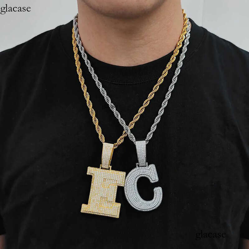 Custom Large Number A-Z Letters Pendant Necklaces 5A Zircon Real Gold Plated ab
