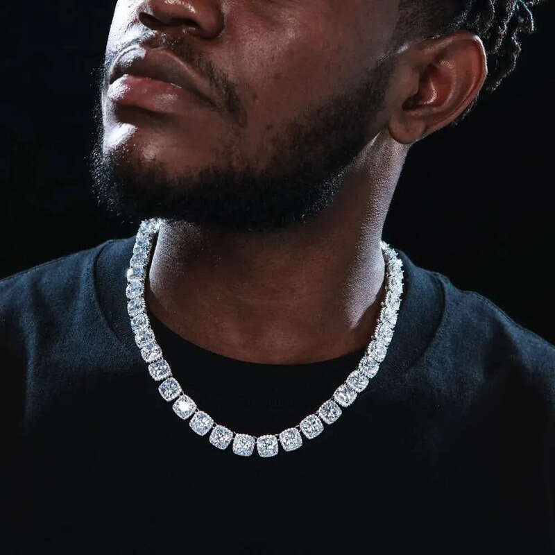 necklace moissanite chain Hip Hop Necklace Gold Plated Jewelry Iced Out Dia Clustered Tennis Chain