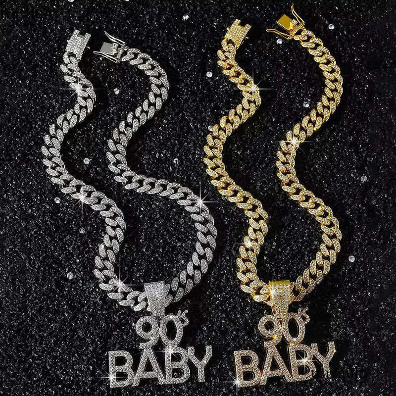 DHCollections Hip Hop Cuban Link Chain with 90s Baby Pendant Iced Out Bling Gold Plated Accessory for Men 18 Inch