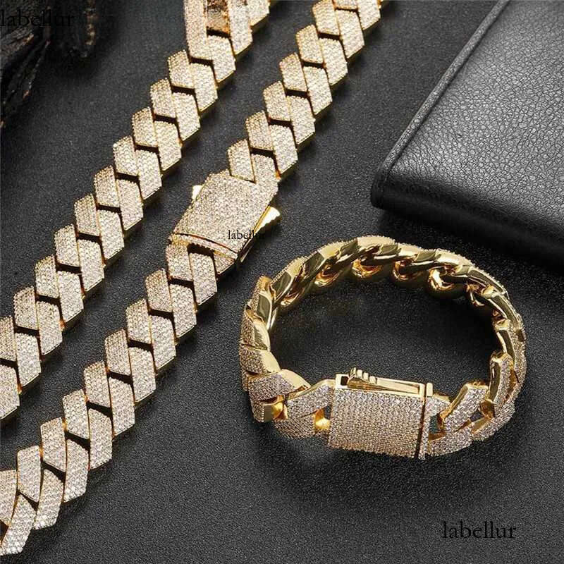 necklace moissanite chain Sier Bracelet 19mm Wide Ice Flower Miami Cuban Chain Necklace Men Hip Hop Jewelryy 54