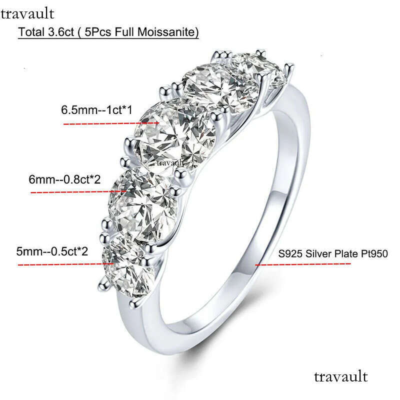 5 Stones 3.6cttw Full Moissanite Rings for Women S Sterling Sier Row Ring Plate Sparkling Dia Wedding Bands Jewelry