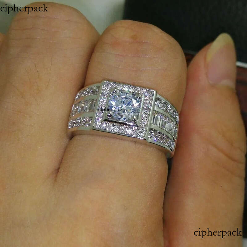 011 Celebrity design Rhythmic Harmony Men 10KT White Gold Filled Topaz simulated dia Wedding Ring Sz 7-13 free shipping 2d