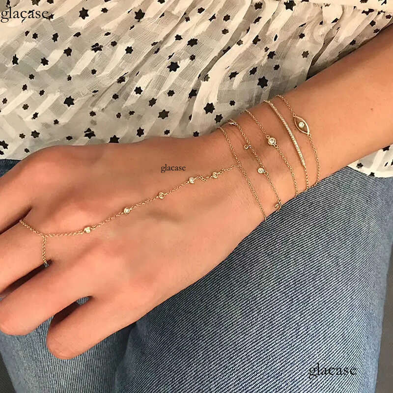 GB17 RINNTIN 14K Solid Yellow Gold Lobster Clasp Strand Cut Cable Chain Solitaire Bezel Set Moissanite Dia Bracelet 83
