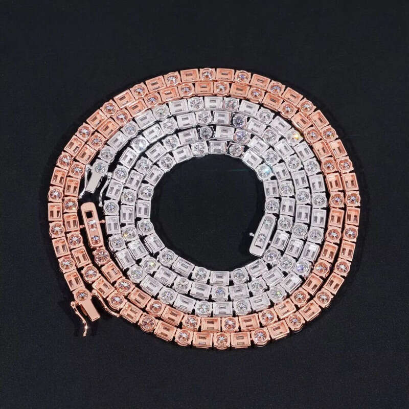 Trendy Sterling Sier Chain Jewelry GRA Certificated Emerald Cut Moissanite Tennis Necklace Men Women