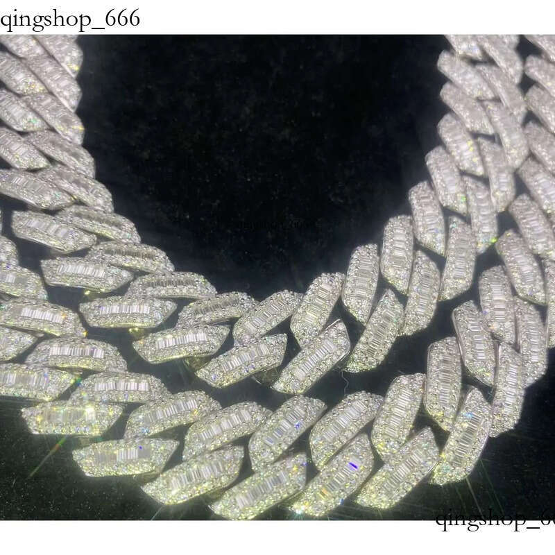 necklace moissanite Selling 15mmT square sier inset Moissanite hip hop Cuban Mai Ah secret chain simulation drill collar f4