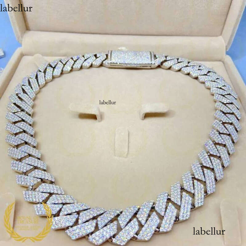 moissanite cuban link chain Hiphop 20mm Sier Yellow Gold Plated Vvsmoissnaite Cuban Chain Necklace 4f