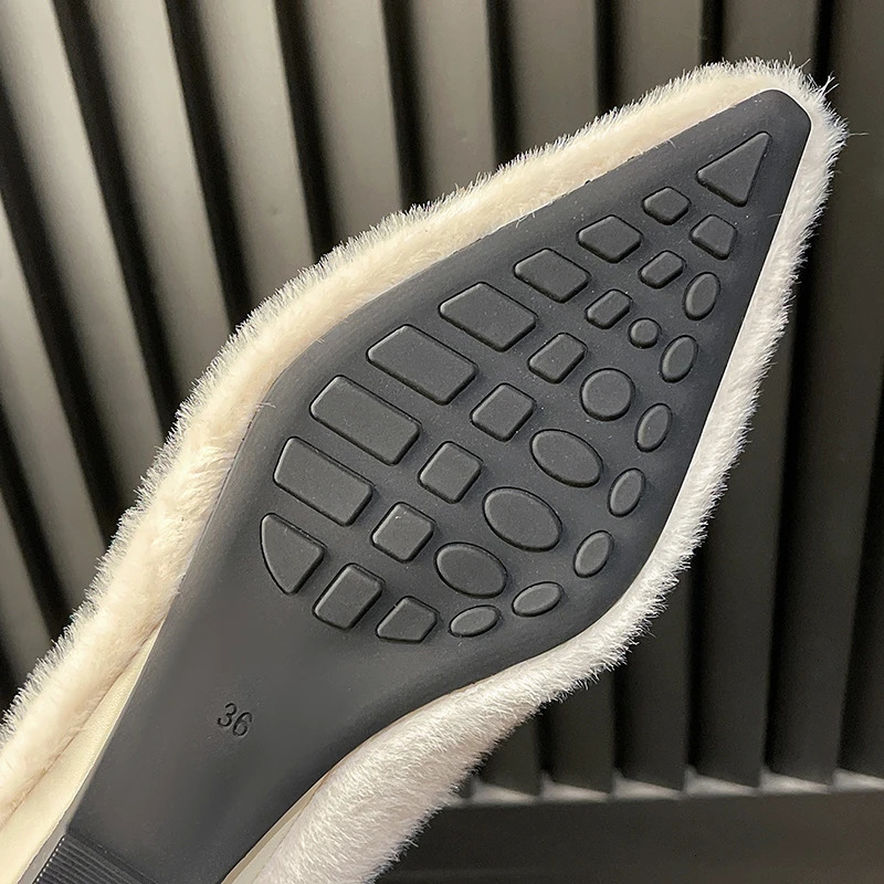 Aphixta Crystal Buckle Slip On Flats Soft Furry Shoe Shallow Flat With Women Loafers Pointed Toe Warm Casual Shoes 250930