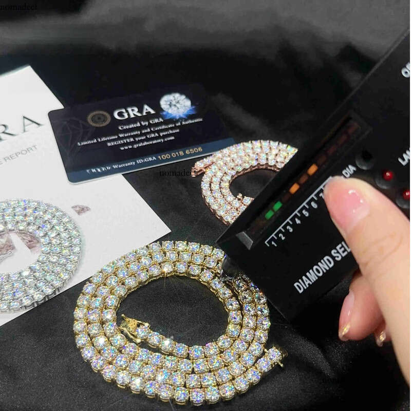 2mm 3mm 4mm 5mm Hip Hop Necklace Sier vvs moissanite tennis chain women mens necklace pass dia tester Chain b0