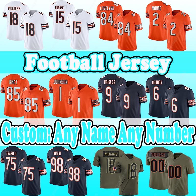 2025 New Football Jerseys 84 Colston Loveland 18 Caleb Williams 15 Rome Odunze 98 Montez Sweat 29 Tyrique Stevenson 17 Tyson Bagent 4 D'Andre Swift 12 Devin Duvernay