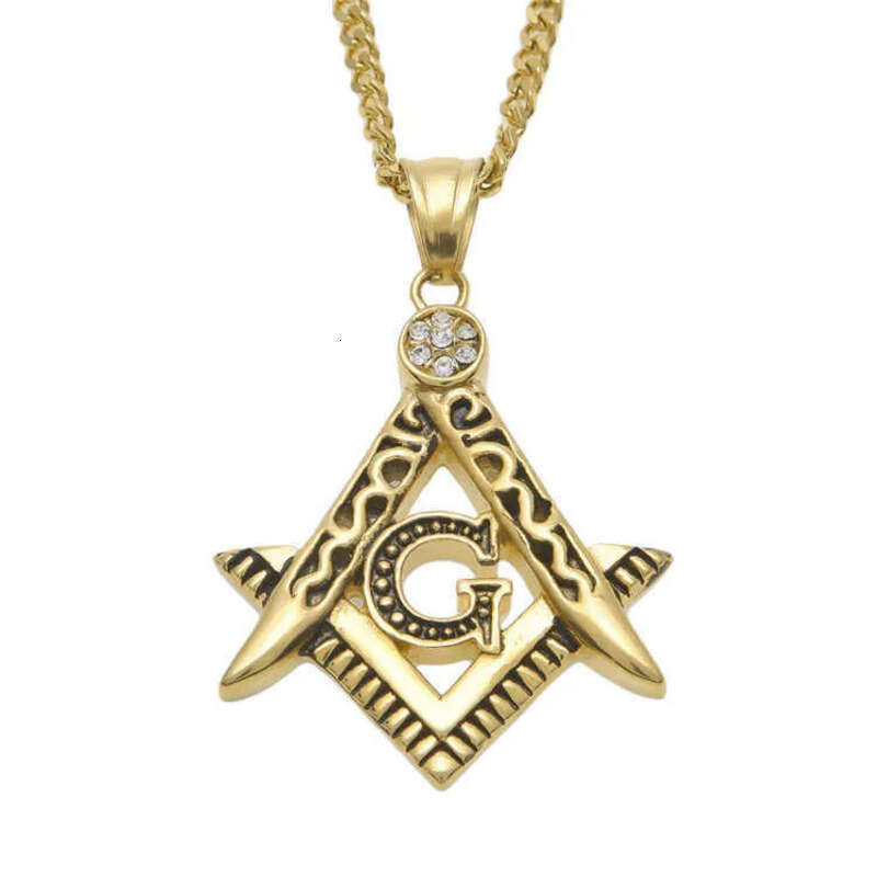 Fashion New Hip Hop 316 Stainless Steel Gold Sier Freemason Masonic Emblem Free Mason Pendant jewelry with CZ stones