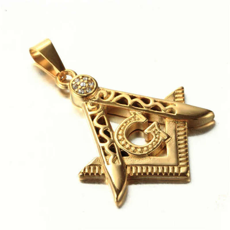 Fashion New Hip Hop 316 Stainless Steel Gold Sier Freemason Masonic Emblem Free Mason Pendant jewelry with CZ stones