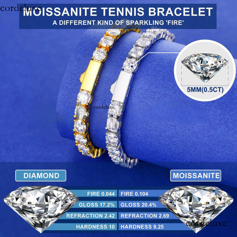 3mm-6mm Sterling Sier VVS Moissanite Tennis Bracelet Pass Dia Test Free Engraved Bling Men's Fine Jewelry For Women b4