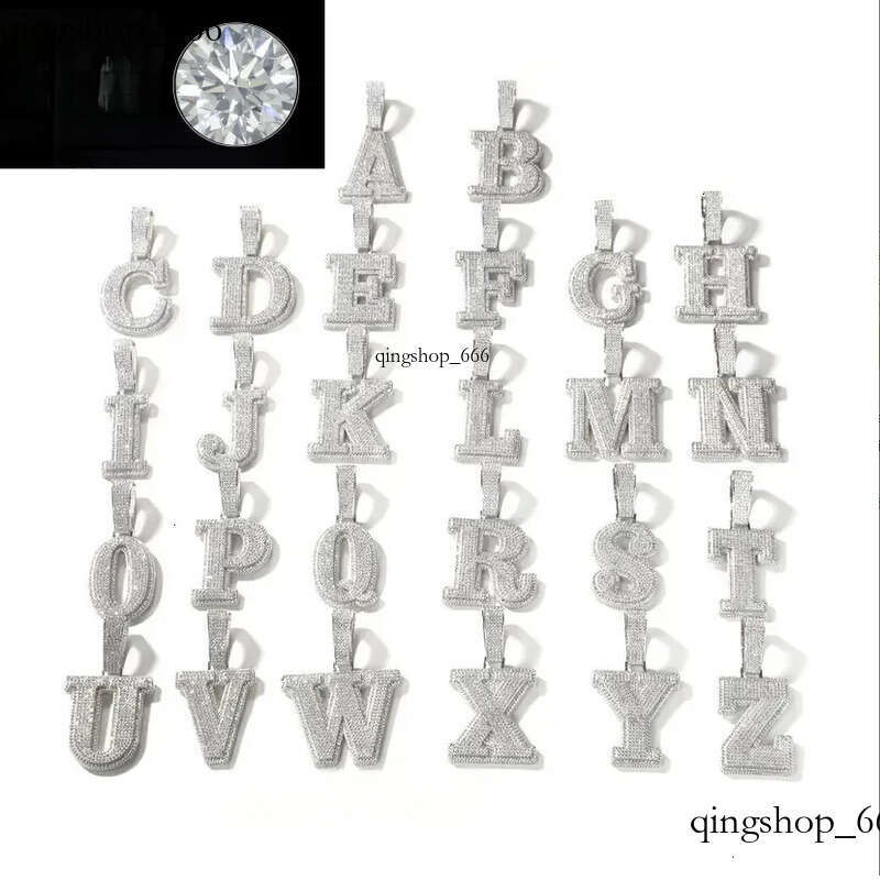 A-Z Sterg Sier Shiny VVS Moissanite Letter Pendant with 3mm 24inch Rope Chain Jewelry for Men Women Nice Gift f9
