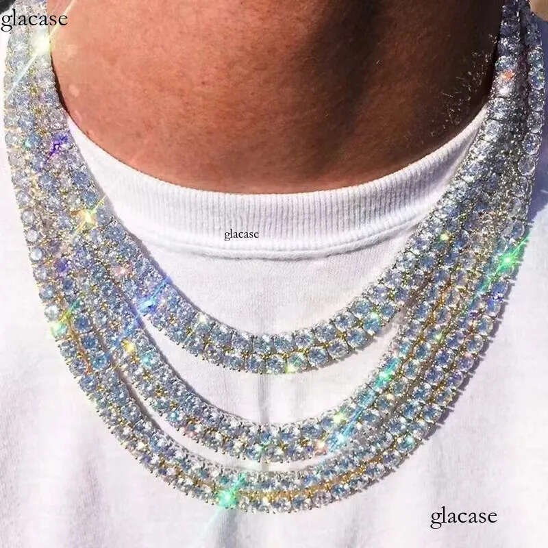 Hip Hop Tennis Chains Jewelry TopBling 5A Zircon Dia Necklaces Spring Clasp Real Gold Plated 3mm 4mm 5mm 6b