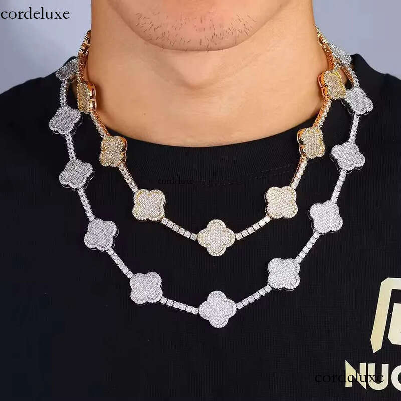 Hip Hop VVS D Colour Clover Tennis Chain S Sier Moissanite Versatile Necklace for Men 92