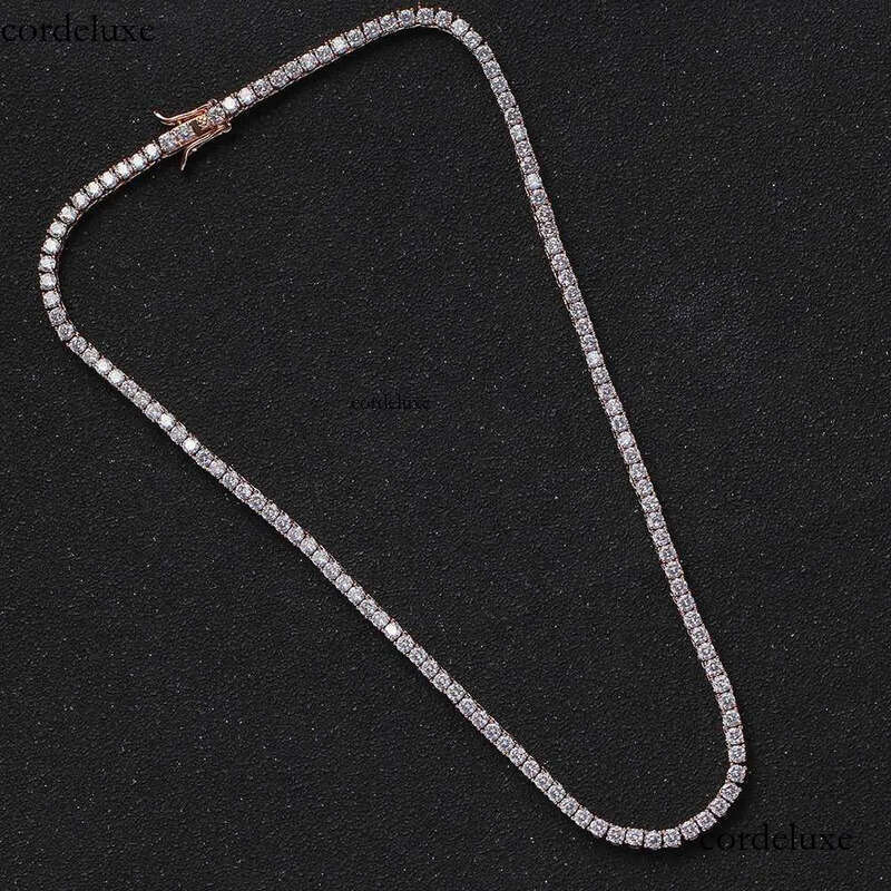 Dia Vvs Rose Gold Pure Sterling Sier 2mm Wholesale Tennis Moissanite Chain Link Necklace 10