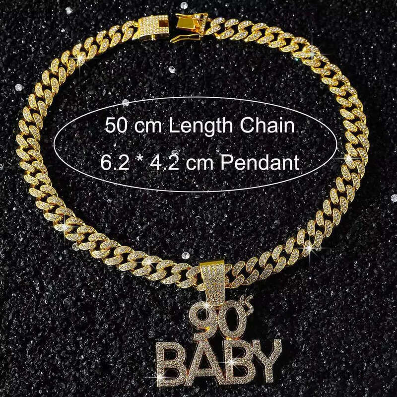 DHCollections Hip Hop Cuban Link Chain with 90s Baby Pendant Iced Out Bling Gold Plated Accessory for Men 18 Inch