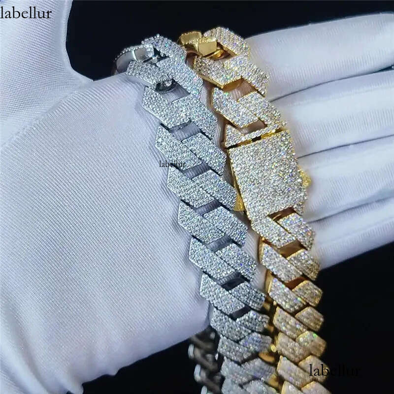 necklace moissanite chain Sier Bracelet 19mm Wide Ice Flower Miami Cuban Chain Necklace Men Hip Hop Jewelryy 54