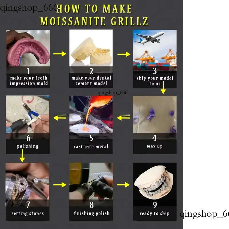 Yellow Gold Plated Dia Customized Jewelry Trending Hip Hop Dental Grillz Iced Out Top and 8 Bottom Teeth