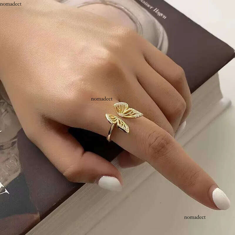 Personality S Sterling Sier Open Cubic Zircon Butterfly Ring for Women 55