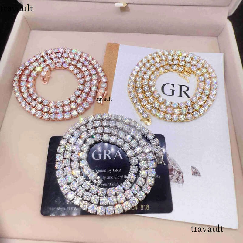 Designer Jewelry Good Price Gra Certified Vvs Moissanite Sterling Sier Solid Gold Tennis Chain
