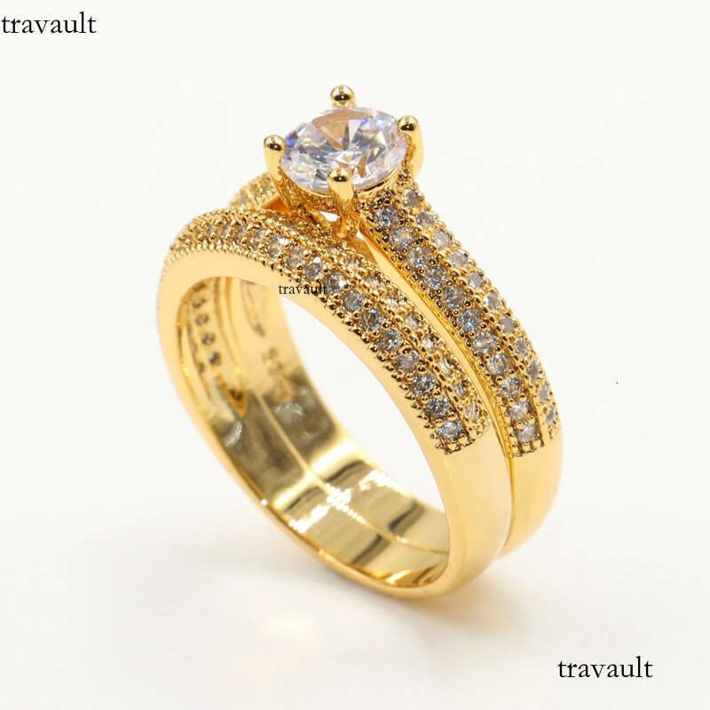 Wholesale Professional Lots Of Stock Classical Fashion Jewelry Sterling Sier&Gold Fill Round Cut White Topaz CZ Dia Wedding Ring