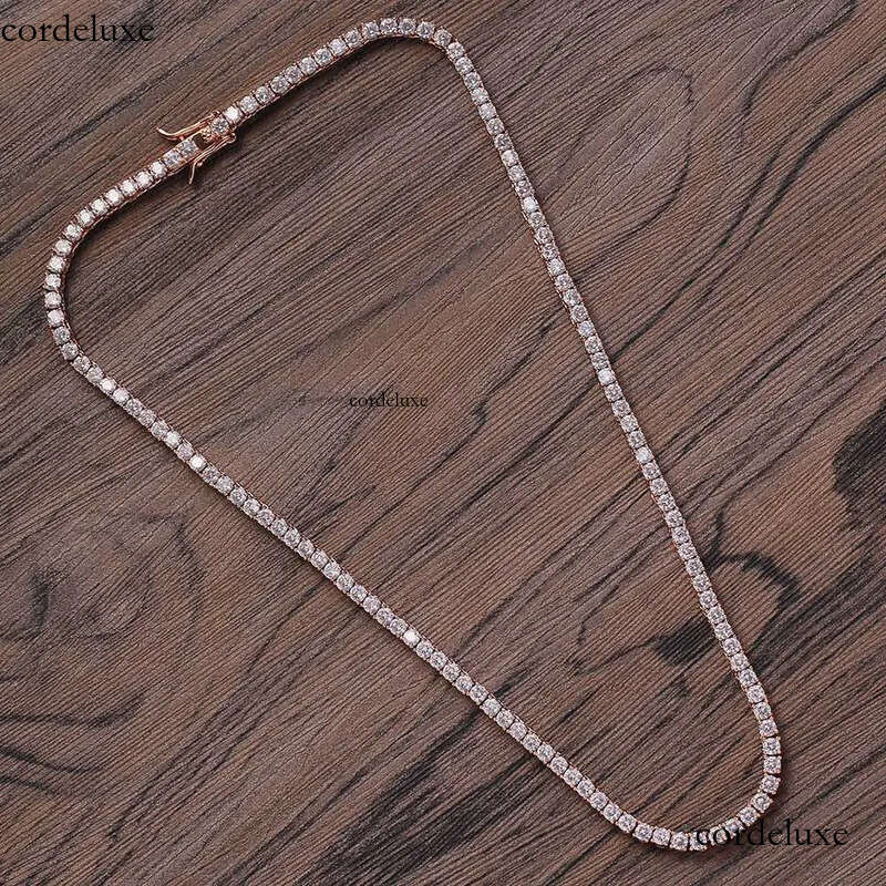 Dia Vvs Rose Gold Pure Sterling Sier 2mm Wholesale Tennis Moissanite Chain Link Necklace 10