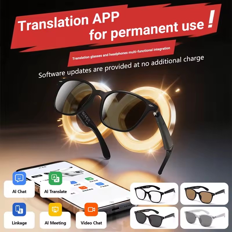 Wireless Bluetooth Smart Glasses AI Intelligent Translation Hands-Free Calls Audio Voice Assistant for Men Women