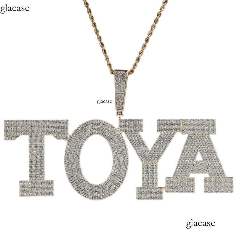 Hip Hop New Custom Name Large A-Z Letters Square Pendant 5A Zircon Mens Necklace 35