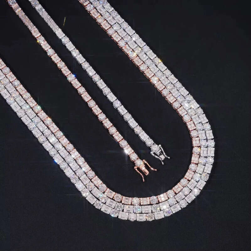 Trendy Sterling Sier Chain Jewelry GRA Certificated Emerald Cut Moissanite Tennis Necklace Men Women