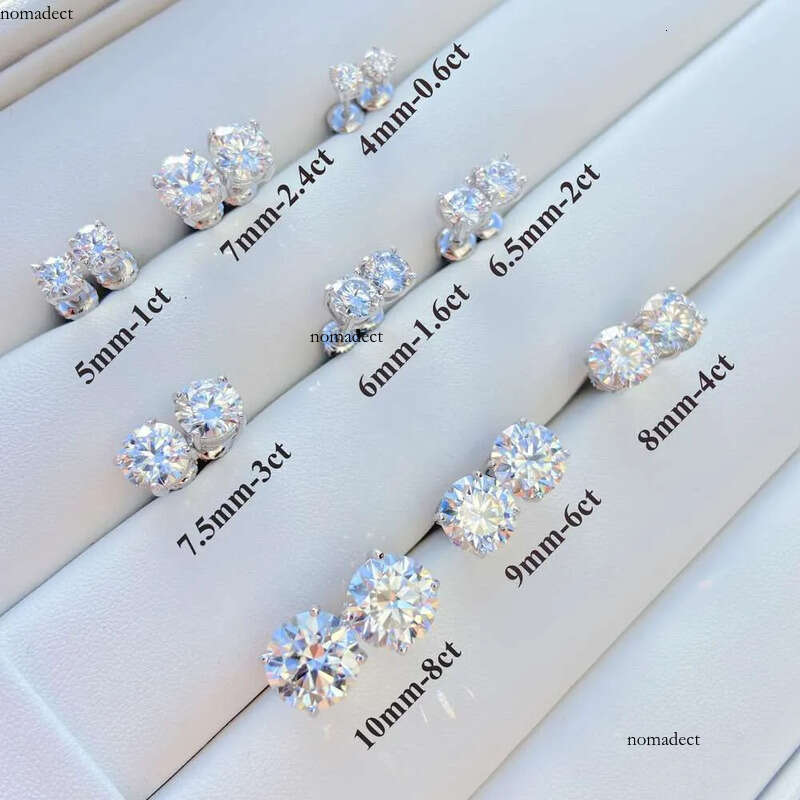Large Size 4 Claws Ear 3mm-10mm Moissanite Sterg Unisex Lab Dia Stud for Women Men Gift Sier and Rose Gold Earrings 22