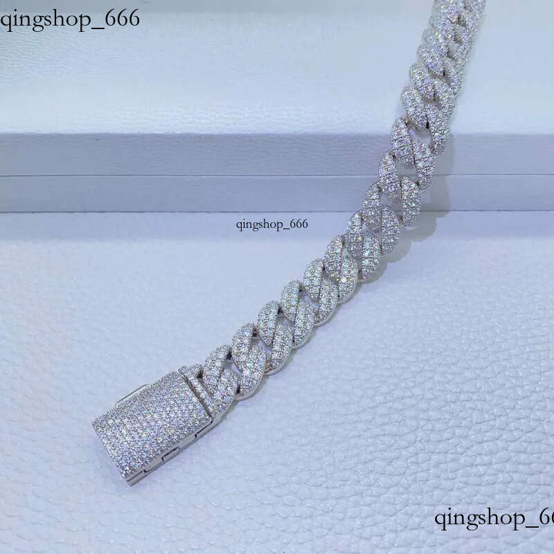 necklace moissanite chain 12mm 2 Rows Micro Paved Cuban Bracelet D VVS Lab Dia Link Iced Out Sier 89