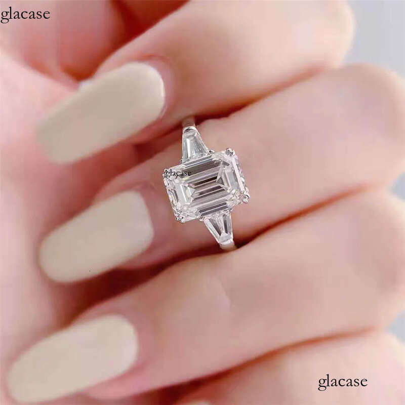 GRA Moissanite Dia 1-5ct D GH VVS 10K14K gold dia Emerald cut wedding moissanite ring 2c