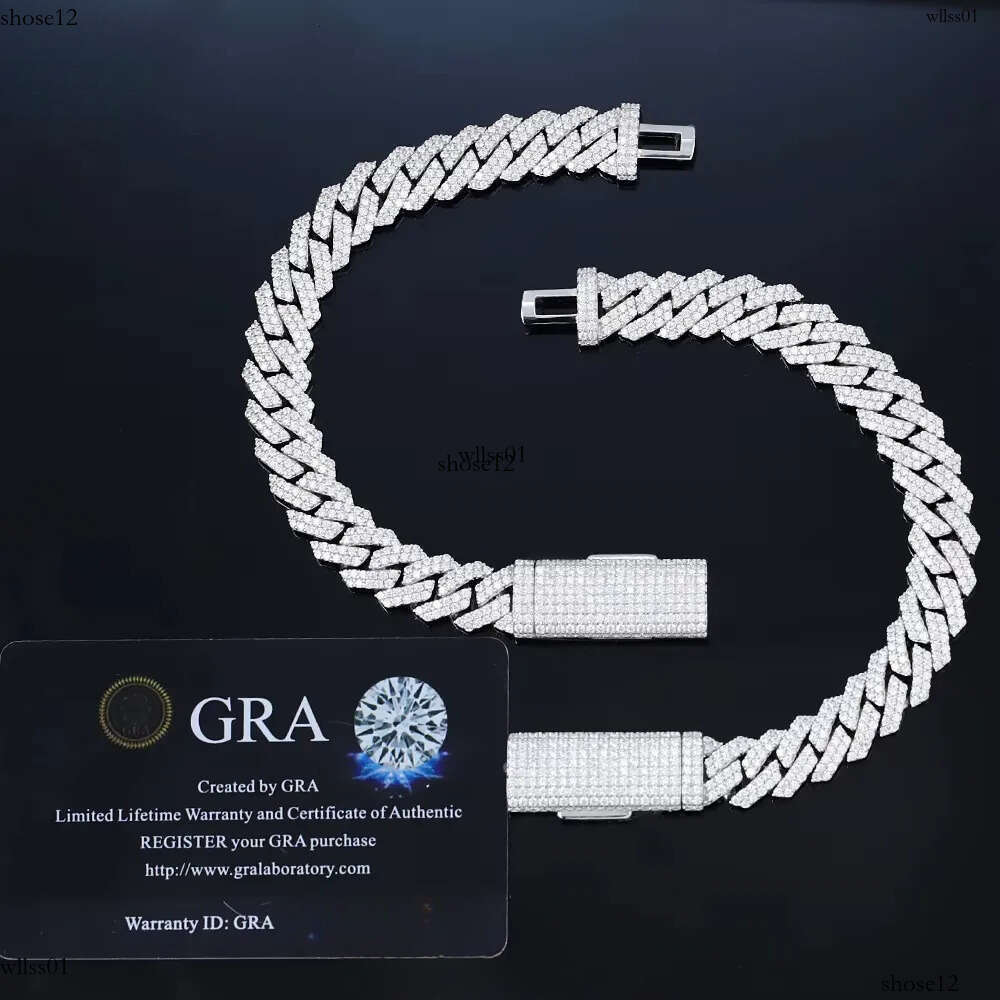 Lowest Price 8mm-15mm Wide 2rows Dia S Sier Gold Plated Iced Out Moissanite Bracelet for Hip hop Mens