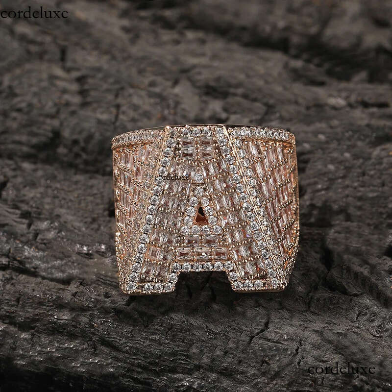 Hip Hop Custom Sterling Sier Cz Moissanite Rings Jewelry Iced Out Gold Plated A-Z Letter Ring For Men 33