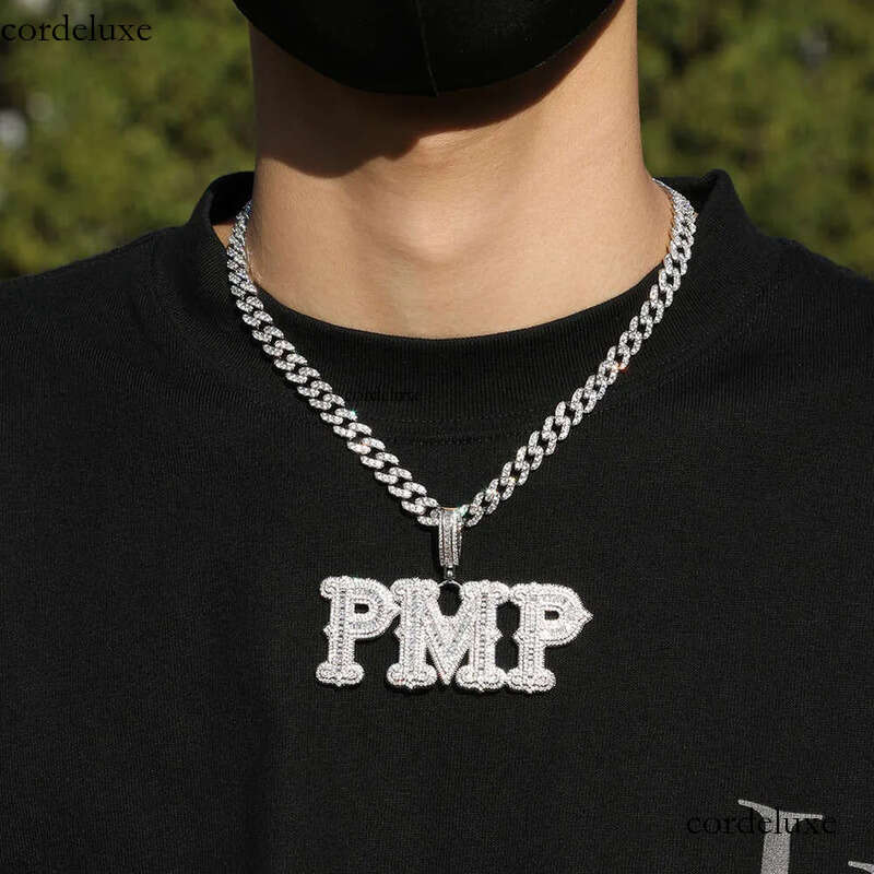 hip hop full barbed rock sugar letter DIY splicing combination personalized necklace GRA moissanite dia gold sier cuban link 39