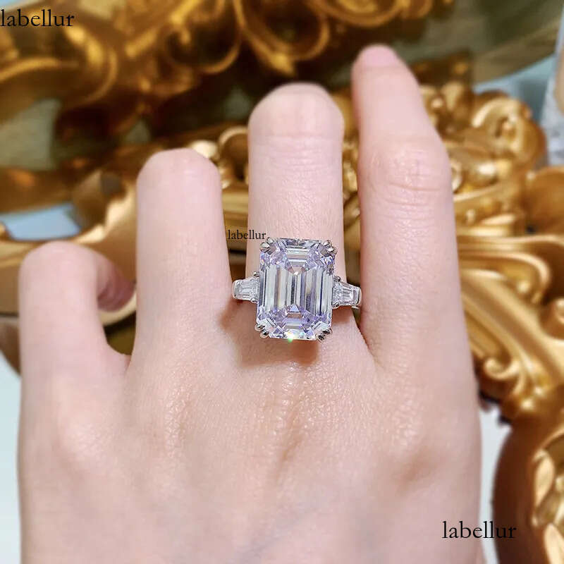 Genuine 100% S Sterling Sier Jewelry Wedding Rings Emerald Cut White Moissanite Dia Gemstones Eternity Party Women Engagement Band Ring Gift 55
