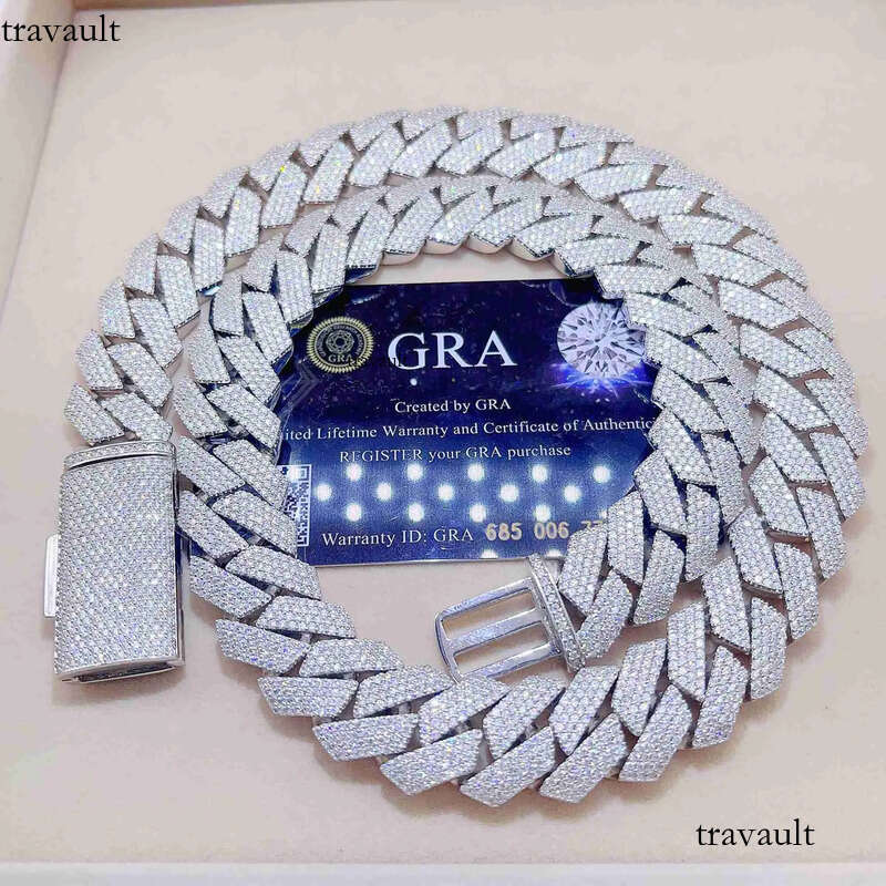 Iced Out Pass Dia Tester Sterling Sier Necklace Vvs Moissanite Cuban Link Chain