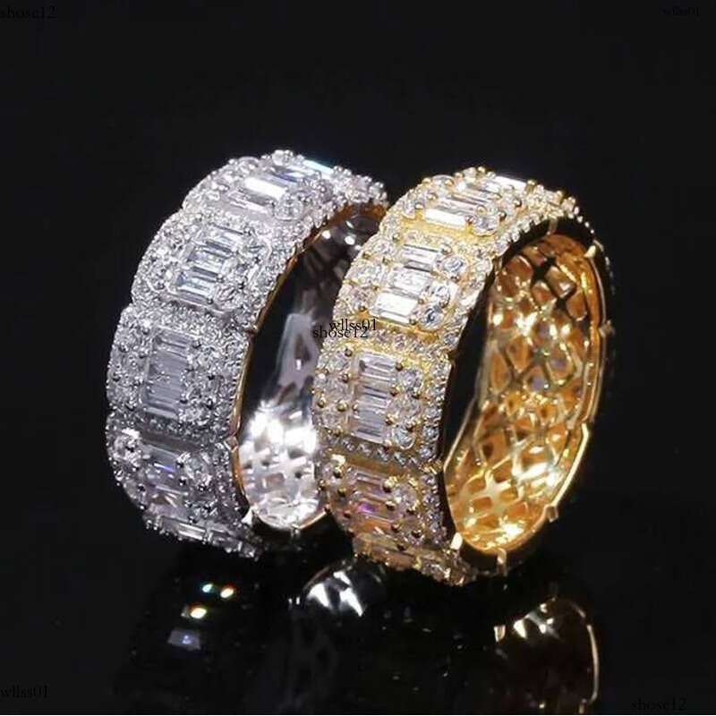 Aaa Gems Men's Baguette Dia Band Ring Real Vvs Wedding Iced Out Moissanite