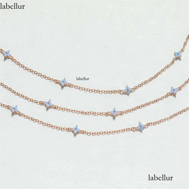 Ins Simple Fashion Flower Pendant Jewelry White Rose Gold Fill Blue Sapphire CZ Dia Gemstones Party Women Clavicle Necklace For Mother Day Gift 4d