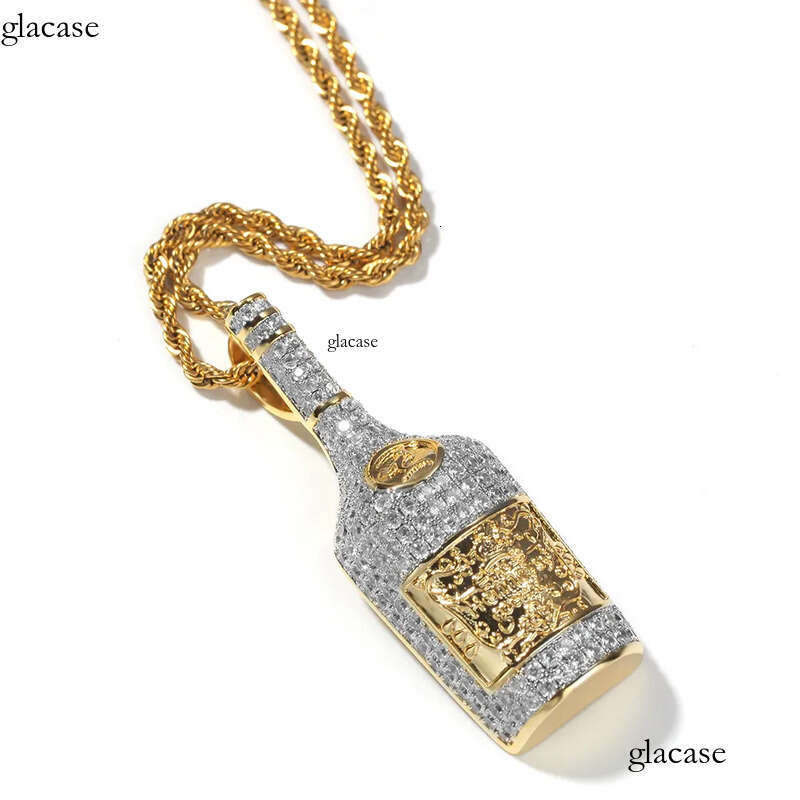 Hip Hop Wine Bottle Pendant Necklace TopBling 5A Zircon Bar Pua Rap Mens Jewelry 80